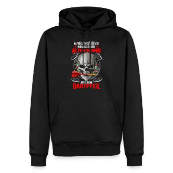 Dart Totenkopf Dartspieler - Männer Premium Bio Hoodie - Schwarz - Vorne - Nico (187cm)