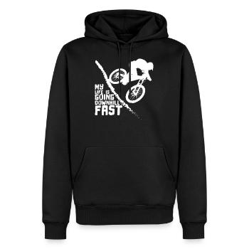 T-shirt cadeau VTT vélo de descente - Sweat à capuche Premium bio Homme - noir - Devant - Nico (187cm)