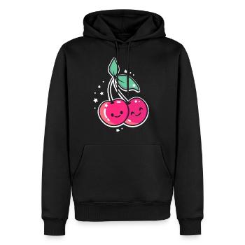 Cerises Kawaii Rockabilly fruits mignons - Sweat à capuche Premium bio Homme - noir - Devant - Nico (187cm)