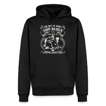 Karpfen angeln oder ich - Männer Premium Bio Hoodie - Schwarz - Vorne - Nico (187cm)