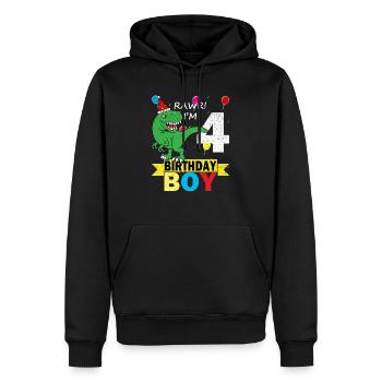 Tee-shirt dinosaure anniversaire 4 ans - Sweat à capuche Premium bio Homme - noir - Devant - Nico (187cm)