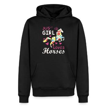 Nur ein Mädchen dass Pferde Liebt - Männer Premium Bio Hoodie - Schwarz - Vorne - Nico (187cm)
