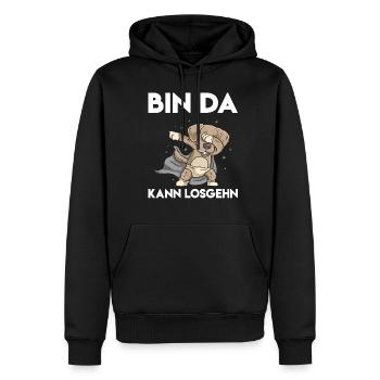 Bin da kann losgehen Spruch Bin da kann losgehn - Männer Premium Bio Hoodie - Schwarz - Vorne - Nico (187cm)