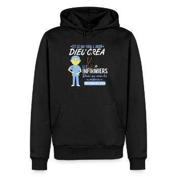 Infirmier shirt • Hero • Infirmier Cadeau - Sweat à capuche Premium bio Homme - noir - Devant - Nico (187cm)