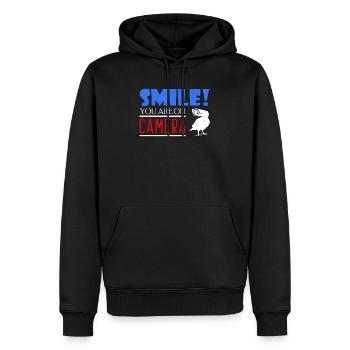 Souriez que vous êtes devant la caméra - Sweat à capuche Premium bio Homme - noir - Devant - Nico (187cm)