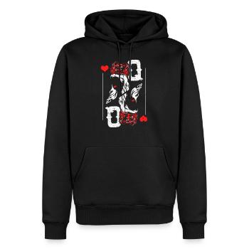 Herz Dame Spielkarte - Männer Premium Bio Hoodie - Schwarz - Vorne - Nico (187cm)