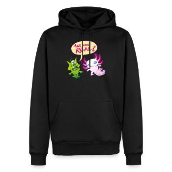 Alien surpris se demande si l'axolotl est réel - Sweat à capuche Premium bio Homme - noir - Devant - Nico (187cm)