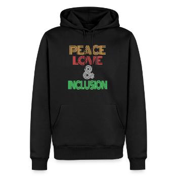 Peace love and inclusion - Men’s Premium Organic Hoodie - black - Front - Nico (187cm)