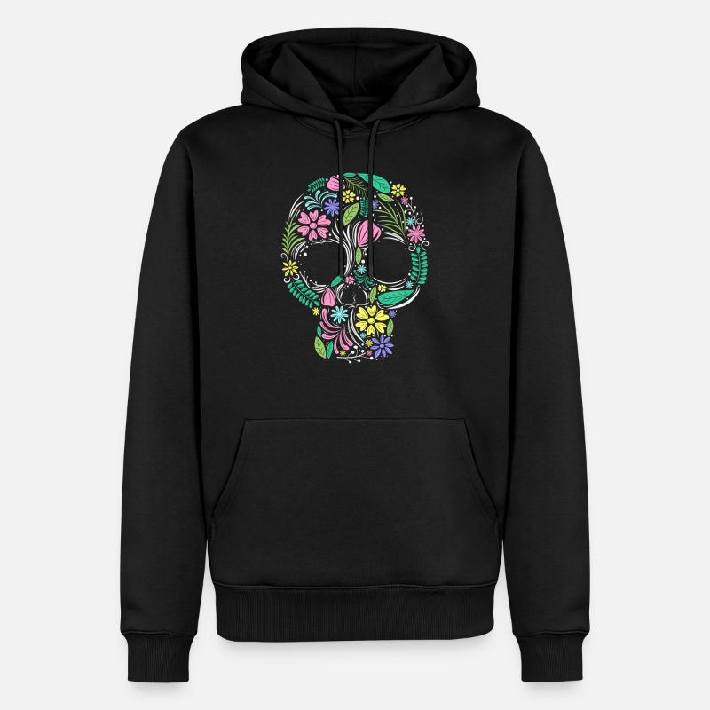 Fleurs de crâne hippie - Sweat à capuche Premium bio Homme - noir