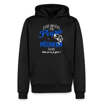 PAPA pêcheur - Sweat à capuche Premium bio Homme - noir - Devant - Nico (187cm)