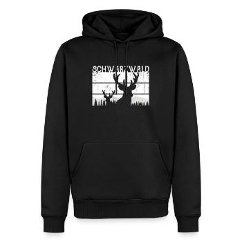 Forêt-Noire Nature Cerf Sapin - Sweat à capuche Premium bio Homme - noir - Devant - Nico (187cm)