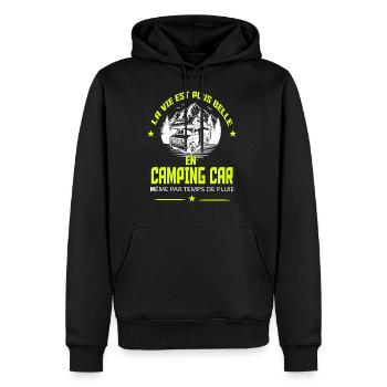 CAMPING CAR - Sweat à capuche Premium bio Homme - noir - Devant - Nico (187cm)