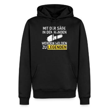 Mit Säge In Händen Helden Kettensäge Förster - Männer Premium Bio Hoodie - Schwarz - Vorne - Nico (187cm)