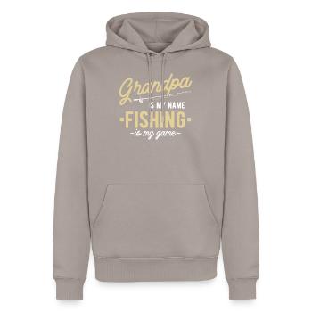 Grand-père est mon nom La pêche est mon jeu - Angler - Sweat à capuche Premium bio Homme - taupe - Devant - Nico (187cm)