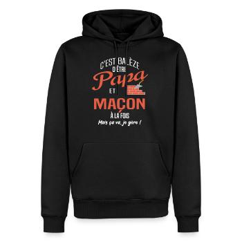 PAPA et Maçon - Sweat à capuche Premium bio Homme - noir - Devant - Nico (187cm)