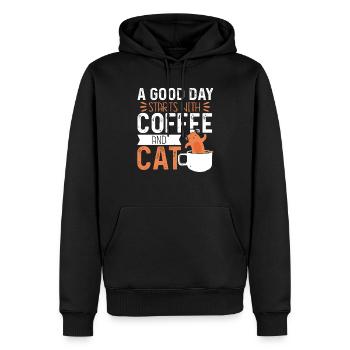 A good day starts with coffee and cat funny - Männer Premium Bio Hoodie - Schwarz - Vorne - Nico (187cm)
