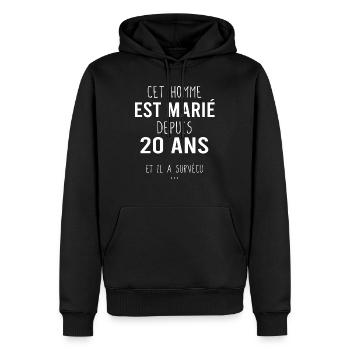 Cadeau mariage 20 ans rigolo humour drôle - Sweat à capuche Premium bio Homme - noir - Devant - Nico (187cm)