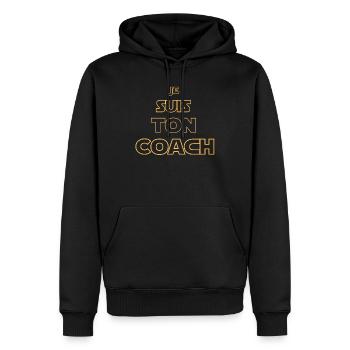 t-shirt coach, entraîneur , humour cadeau geek - Sweat à capuche Premium bio Homme - noir - Devant - Nico (187cm)