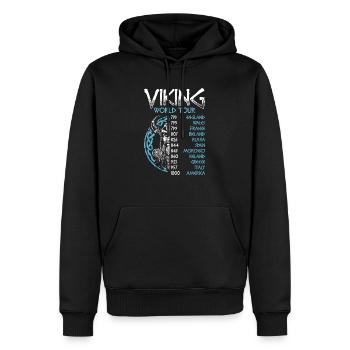 Viking World Tour Wikinger Nordische Mythologie - Männer Premium Bio Hoodie - Schwarz - Vorne - Nico (187cm)