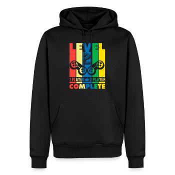 Anniversaire 2ème anniversaire de mariage Niveau 2 Complete - Sweat à capuche Premium bio Homme - noir - Devant - Nico (187cm)