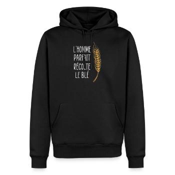 t-shrt agriculteur, argent, humour, idée cadeau - Sweat à capuche Premium bio Homme - noir - Devant - Nico (187cm)
