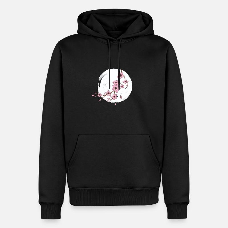Kirschblüte Mond - Männer Premium Bio Hoodie - Schwarz