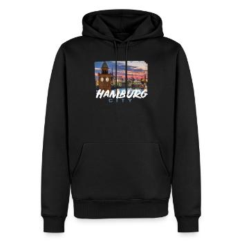 Hamburg - Männer Premium Bio Hoodie - Schwarz - Vorne - Nico (187cm)