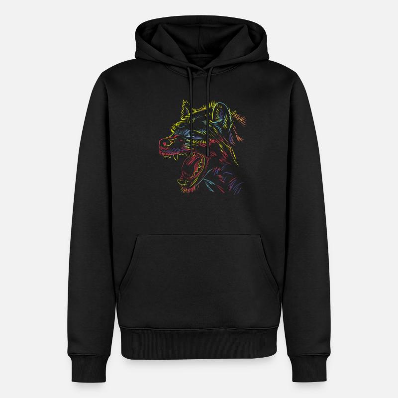 Bunte Striche Hyäne - Männer Premium Bio Hoodie - Schwarz