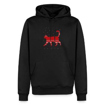 Weihnachtskatze mit weihnachtlichen Muster - Männer Premium Bio Hoodie - Schwarz - Vorne - Nico (187cm)