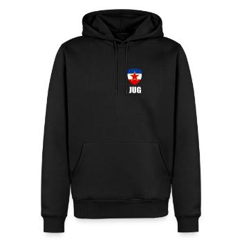 Drapeau Yougoslavie SFRJ Tito Yugo Serbie Croatie - Sweat à capuche Premium bio Homme - noir - Devant - Nico (187cm)