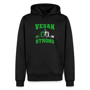 Veganes Bodybuilding Design - Männer Premium Bio Hoodie - Schwarz - Vorne - Nico (187cm)
