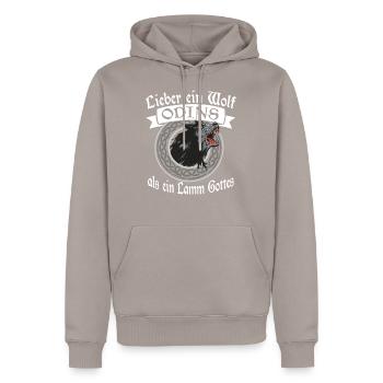 Wikinger Wolf Odins Valhalle - Männer Premium Bio Hoodie - Taupe - Vorne - Nico (187cm)