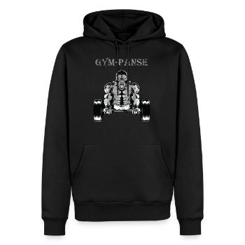 Gympanse Chimpanzé dans la salle de gym avec haltère - Sweat à capuche Premium bio Homme - noir - Devant - Nico (187cm)