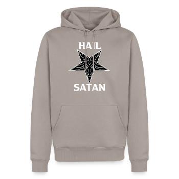 Hail Satan Baphomet Shirt - Men’s Premium Organic Hoodie - taupe - Front - Nico (187cm)