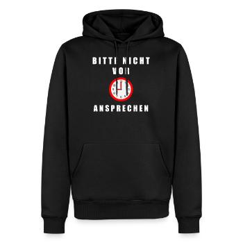 Bitte nicht vor 9 Uhr ansprechen - Männer Premium Bio Hoodie - Schwarz - Vorne - Nico (187cm)
