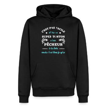 t shirt super tonton pecheur humour peche homme - Sweat à capuche Premium bio Homme - noir - Devant - Nico (187cm)