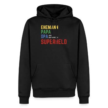 Ehemann, Papa, Opa aber hauptberuflich Superheld - Männer Premium Bio Hoodie - Schwarz - Vorne - Nico (187cm)