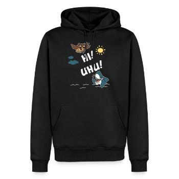 Hi und Uhu! Hi sagt der Uhu zum Hai. - Männer Premium Bio Hoodie - Schwarz - Vorne - Nico (187cm)