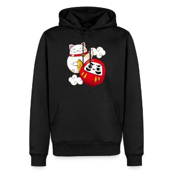 Funny Maneki Neko Cat Japanese Daruma Doll Kawaii - Sweat à capuche Premium bio Homme - noir - Devant - Nico (187cm)