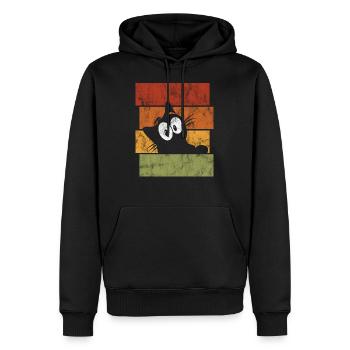 Chat chat rétro chat miaau - Sweat à capuche Premium bio Homme - noir - Devant - Nico (187cm)