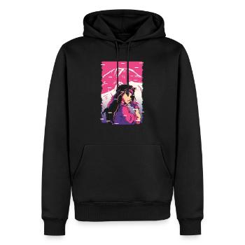 Karaté Anime Girl Vaporwave Waifu Fujiyama Otaku - Sweat à capuche Premium bio Homme - noir - Devant - Nico (187cm)