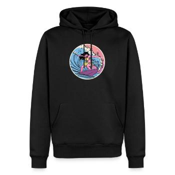 Surfer Anime Girl Vaporwave Surfboard Surfen - Männer Premium Bio Hoodie - Schwarz - Vorne - Nico (187cm)