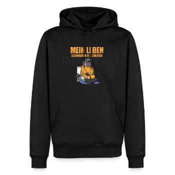 Mein Leben schweißen und scheißen - Männer Premium Bio Hoodie - Schwarz - Vorne - Nico (187cm)