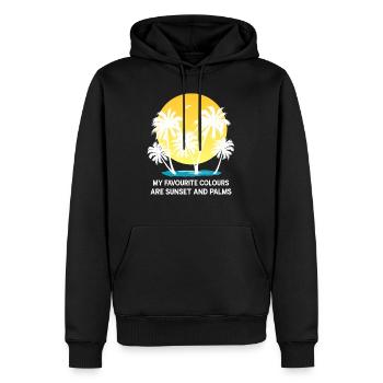 palmiers coucher de soleil d’été mer couleurs préférées - Sweat à capuche Premium bio Homme - noir - Devant - Nico (187cm)