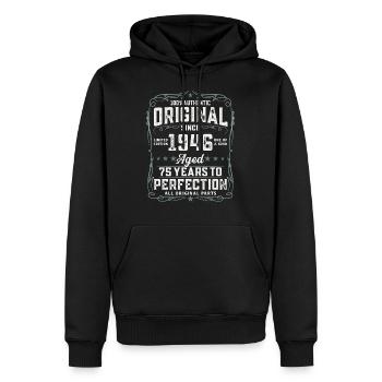 Millésime 1946 Vintage 75 anniversaire cadeau - Sweat à capuche Premium bio Homme - noir - Devant - Nico (187cm)