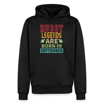 Rugby-Legenden werden im September geboren - Geburtstag - Männer Premium Bio Hoodie - Schwarz - Vorne - Nico (187cm)