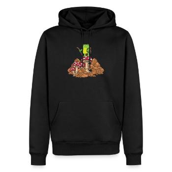 Cottagecore Aesthetic Kawaii Frosch Hiking Pilz - Männer Premium Bio Hoodie - Schwarz - Vorne - Nico (187cm)