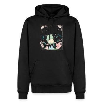 Cottagecore Esthétique Kawaii Grenouille Fleur de Cerisier - Sweat à capuche Premium bio Homme - noir - Devant - Nico (187cm)