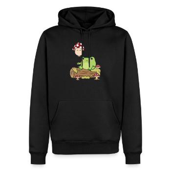 Cottagecore Kawaii Frosch Hält einen Pilz Ballon - Männer Premium Bio Hoodie - Schwarz - Vorne - Nico (187cm)