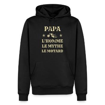 t shirt papa motard mythe humour moto homme biker - Sweat à capuche Premium bio Homme - noir - Devant - Nico (187cm)